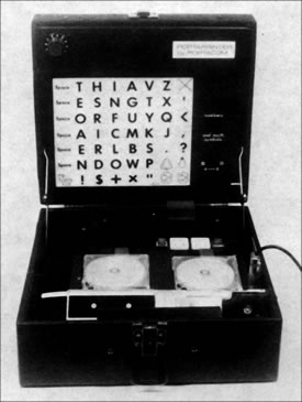 Figure 7. The Portaprinter was a portable printing communication aid built into a thick briefcase like box with a scanning display and strip printer.