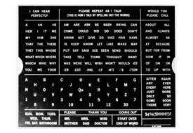 Figure 10. The F. Hall Roe's communication board consisted of letters and words printed on Masonite, and it was the first widely available communication aid.